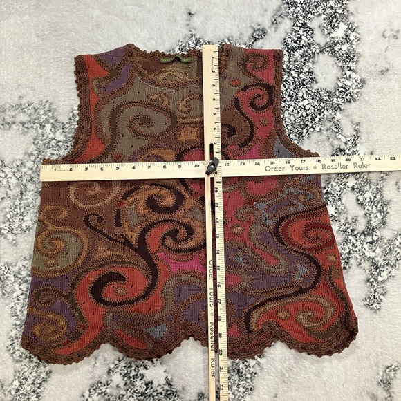 Peruvian Connection Pima Cotton Sweater Vest Womens Large Art Knit Paisley Boho - Picture 2 of 7